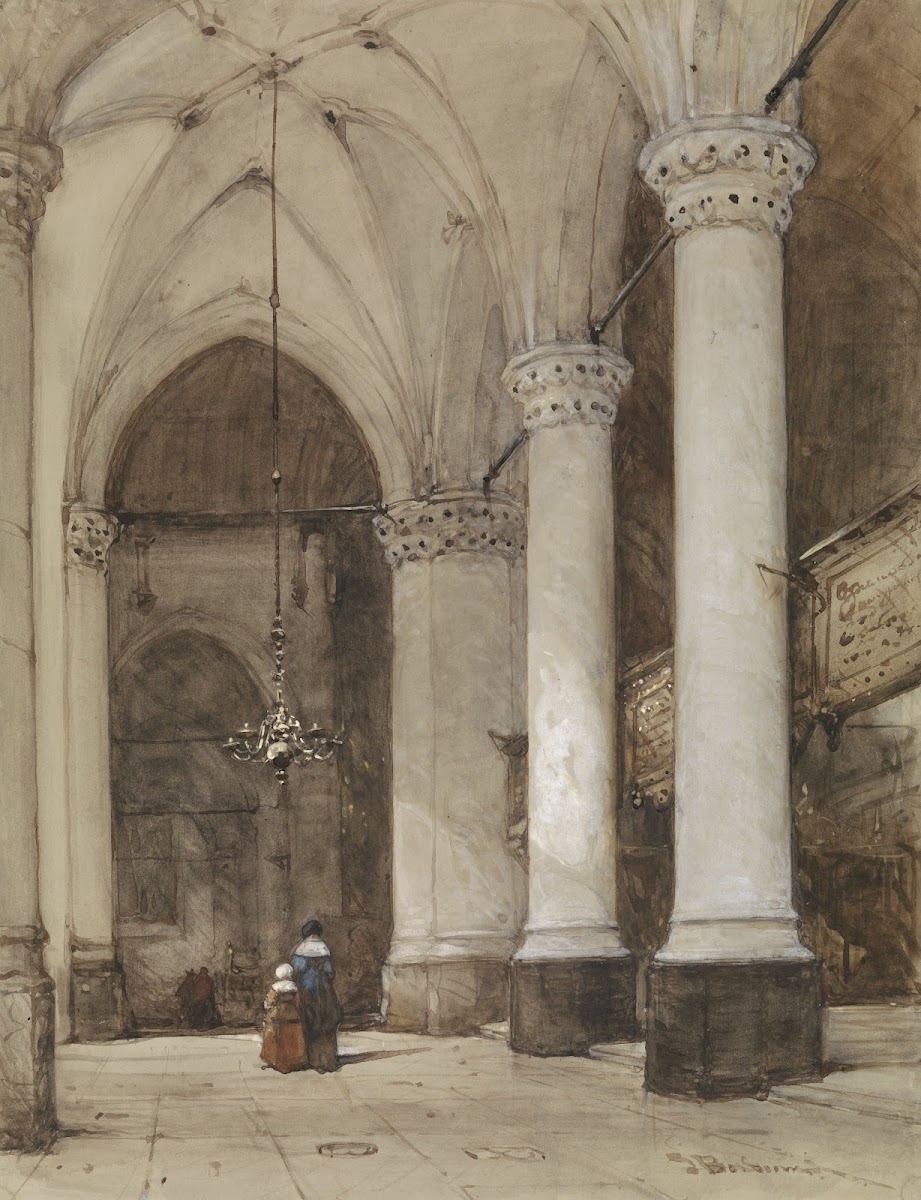 Southern aisle of the Great Church at The Hague c 1827   c 1891