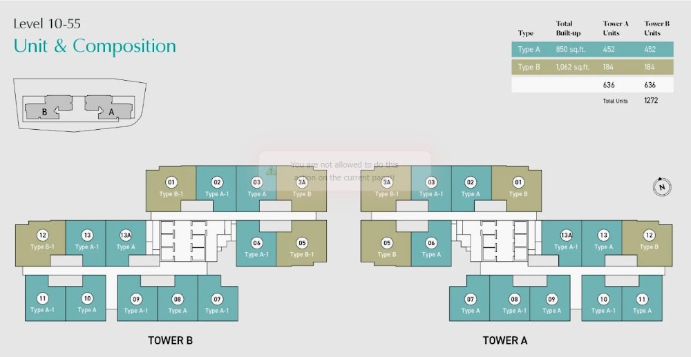 Aras Residence Type A floor plan — 850 sq ft, 3 bedrooms
