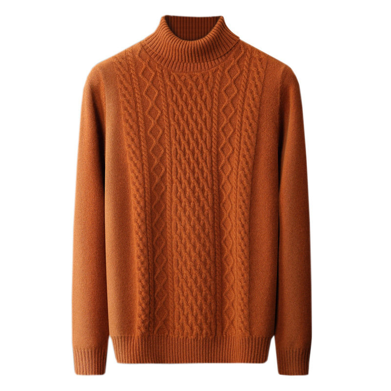 Men's Wool Sweater with Lapel Collar and Cable Pattern