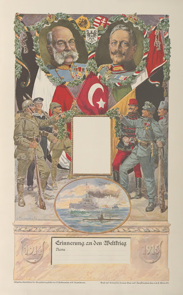 UmkräNzte Brustbilder Franz Josephs I Und Wilhelms II Darunter Huldigende Soldat
