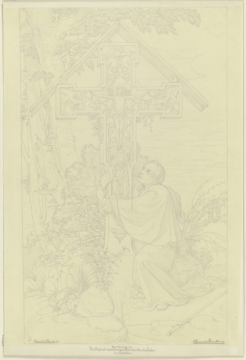 Gedenkblatt an Clemens Brentano ein Kreuz umfassend ca 1842