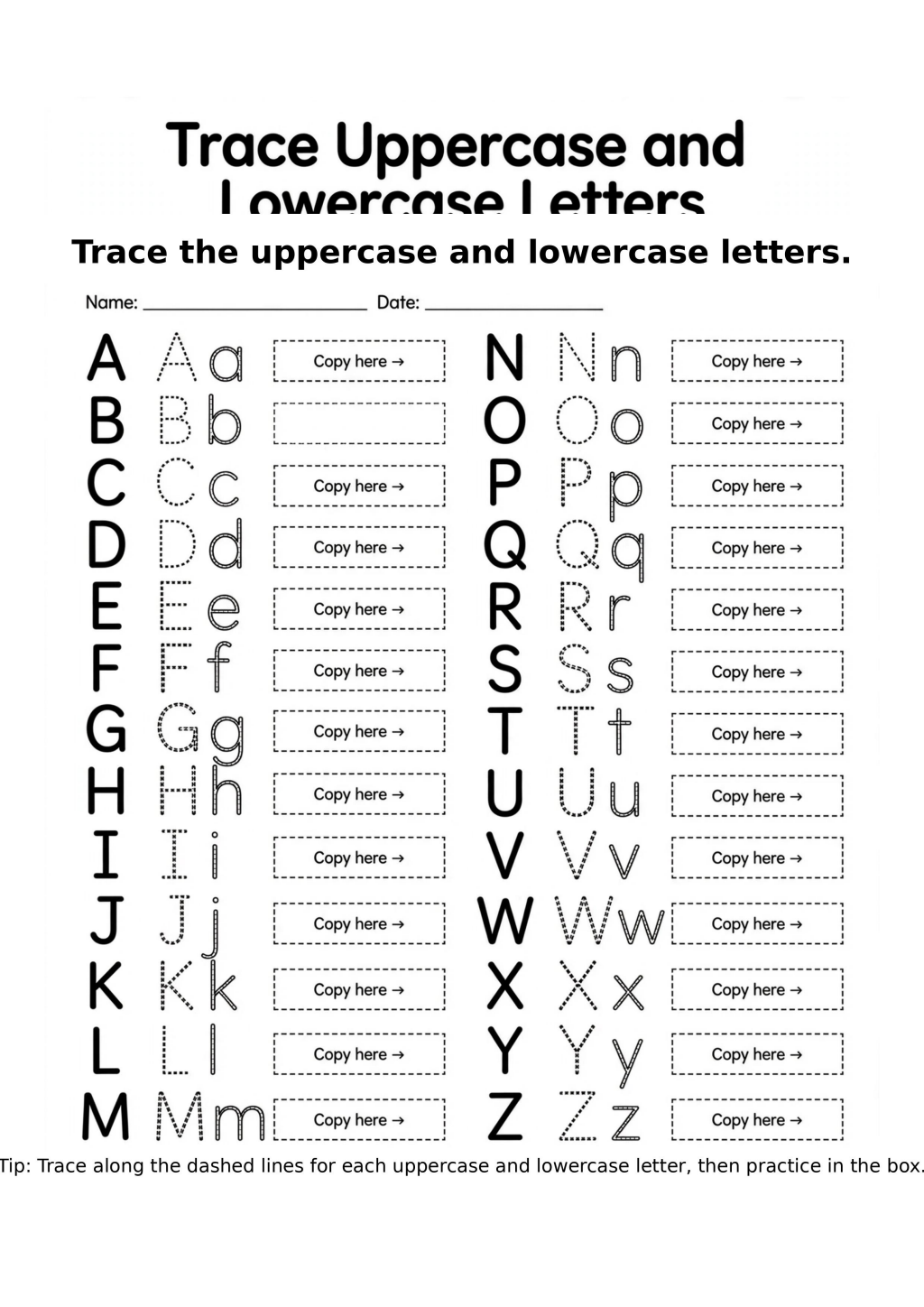 Trace Uppercase and Lowercase Letters Worksheet