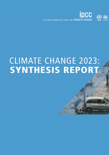 Cover of IPCC Synthesis Report the Sixth Assessment Report (AR6) in blue background and white text