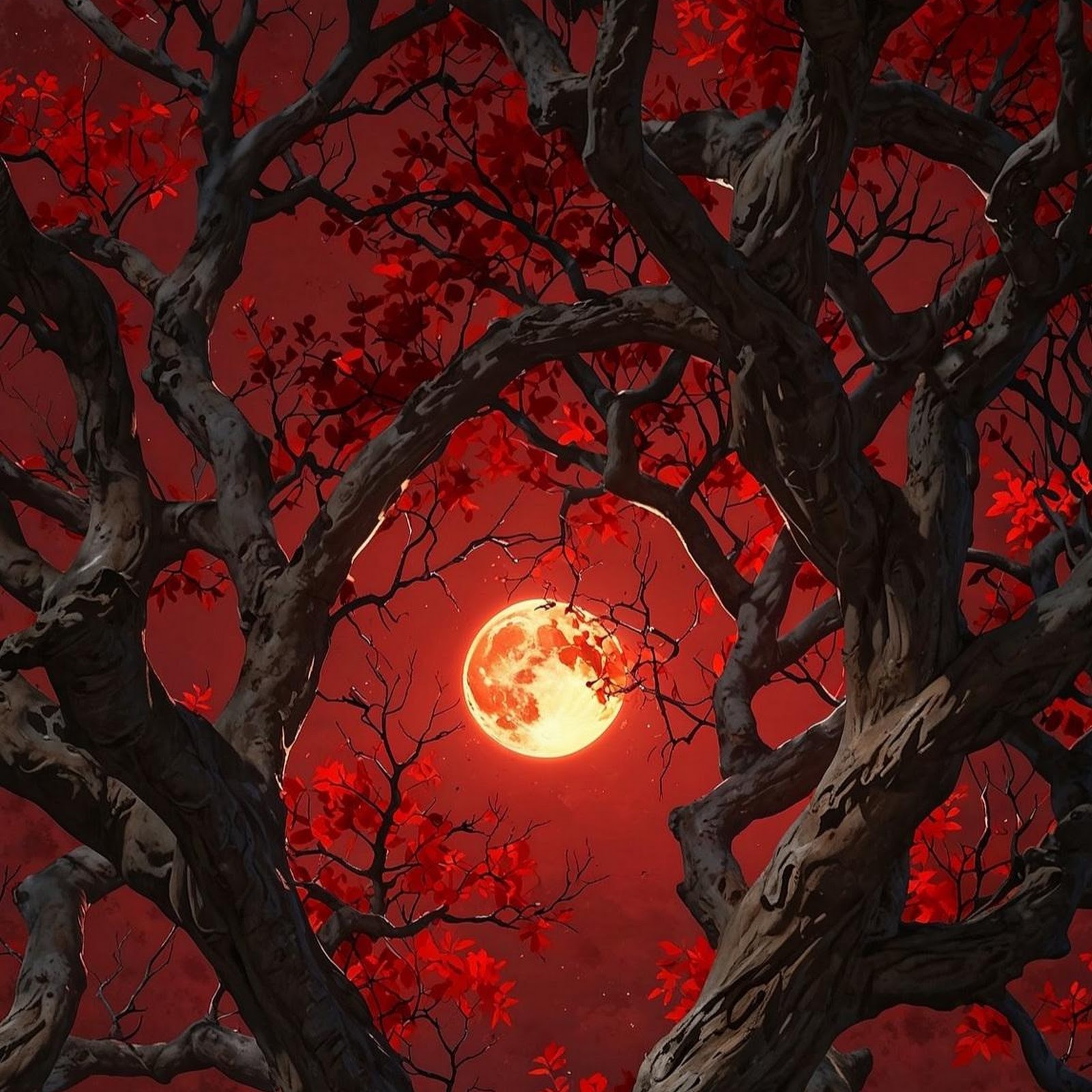 Download Full Moon Behind Gnarled Tree Full HD iPhone