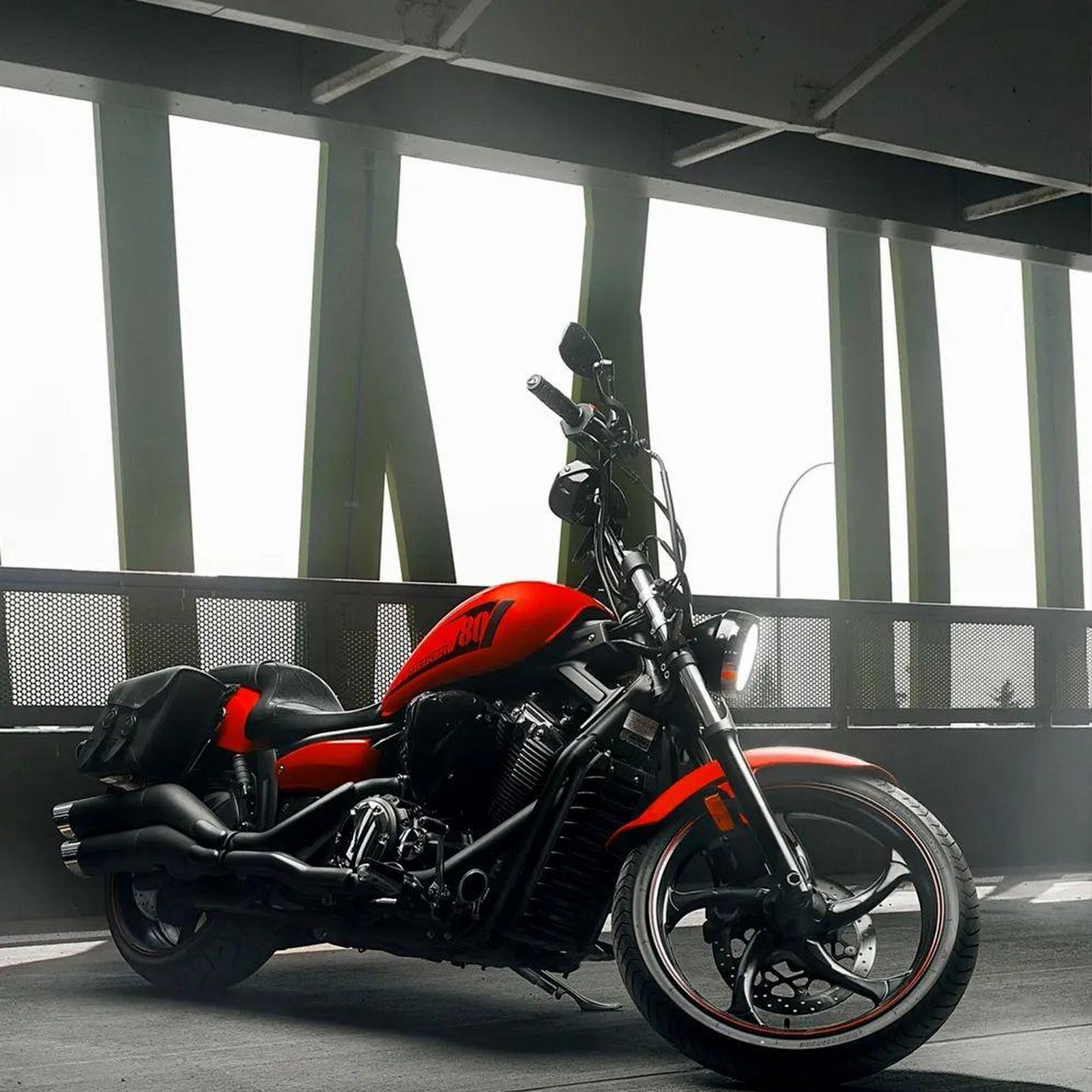 Download Red Cruiser Motorcycle in Garage iPhone