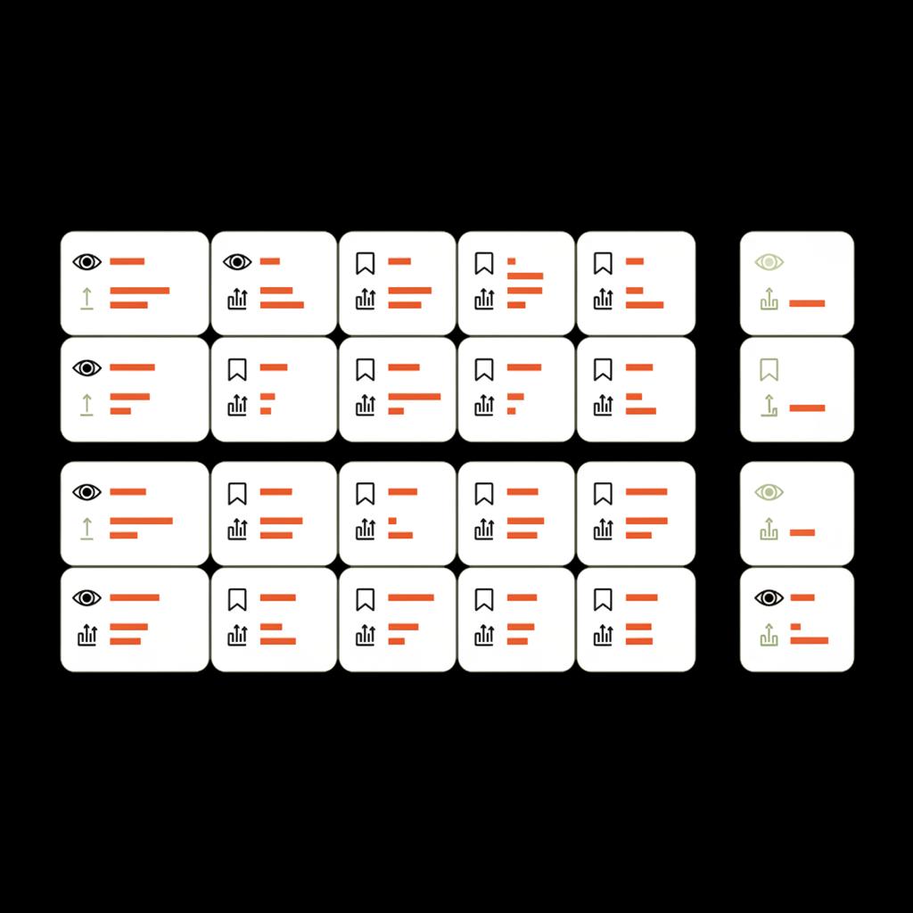 Minimal vector two-week testing calendar infographic with icons for impressions, saves, and follower lift in Social Success Hub brand colors, designed for top hashtags 2025.