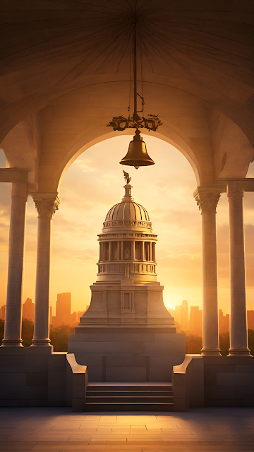 Golden Bell Hanging Above Dome at Sunset in Colonnade - Free mobile Wallpaper