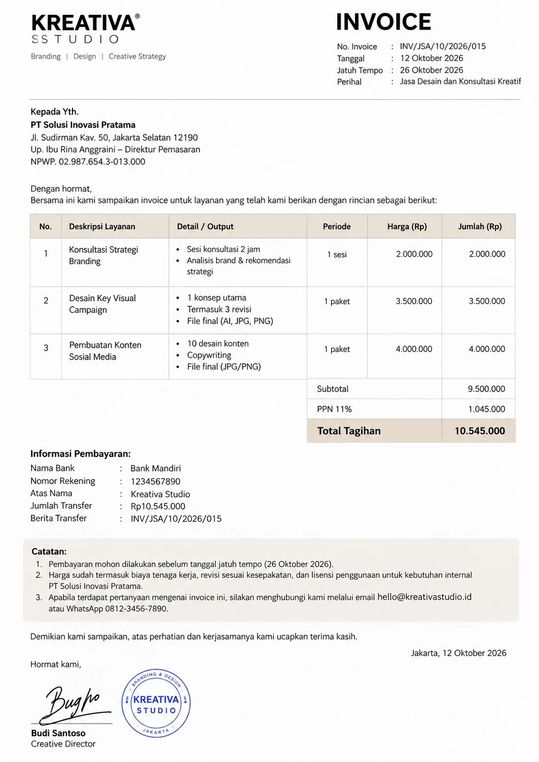 Contoh Invoice Jasa Profesional