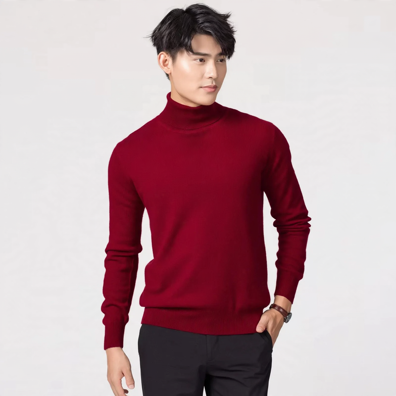 Men's wool sweater, turtleneck, easy-care