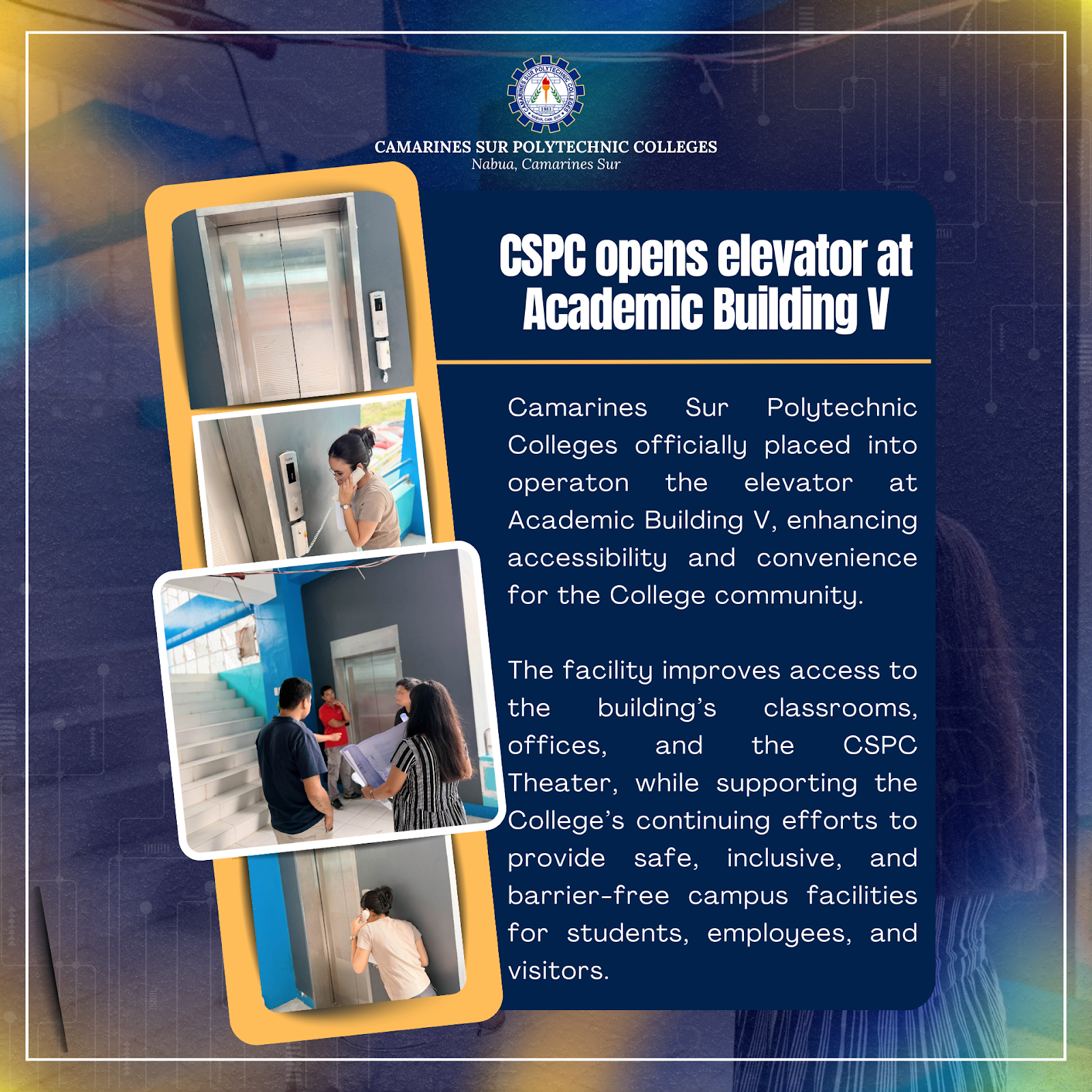 𝗖𝗦𝗣𝗖 𝗘𝗻𝗵𝗮𝗻𝗰𝗲𝘀 𝗔𝗰𝗰𝗲𝘀𝘀𝗶𝗯𝗶𝗹𝗶𝘁𝘆 𝘄𝗶𝘁𝗵 𝗢𝗽𝗲𝗿𝗮𝘁𝗶𝗼𝗻𝗮𝗹 𝗘𝗹𝗲𝘃𝗮𝘁𝗼𝗿 𝗮𝘁 𝗔𝗰𝗮𝗱𝗲𝗺𝗶𝗰 𝗕𝘂𝗶𝗹𝗱𝗶𝗻𝗴 𝗩