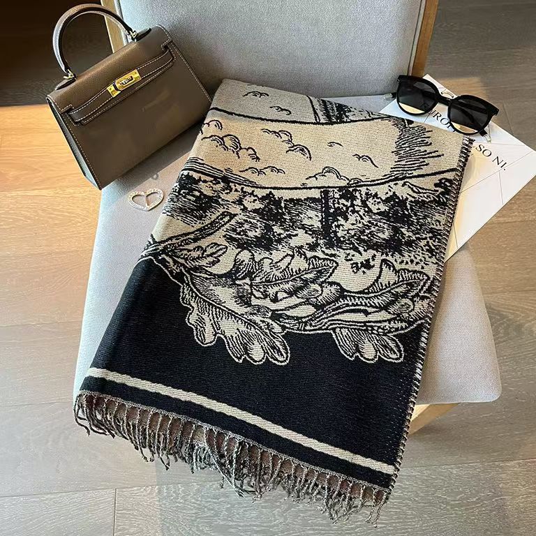 Large wool scarf with check pattern, 50x200cm
