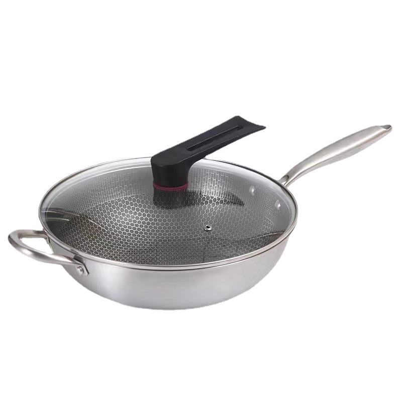 Stainless Steel Wok YN-001 with Glass Lid