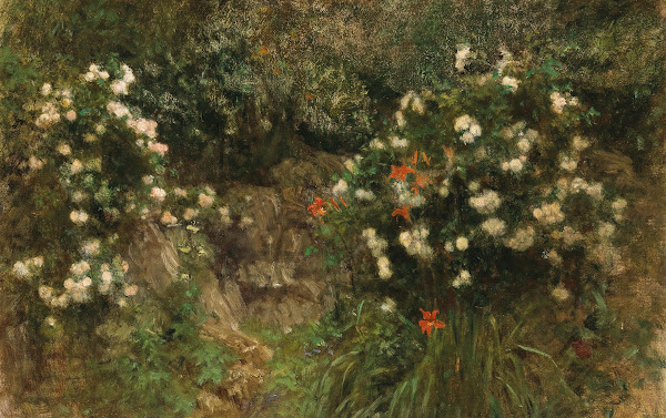 Grotto with white roses