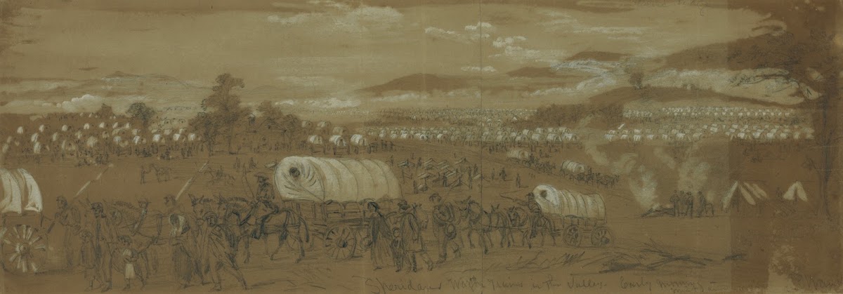 Sheridans Wagon Trains in the Valley Early morning mist and smoke 1864