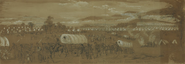 Sheridans Wagon Trains in the Valley Early morning mist and smoke 1864