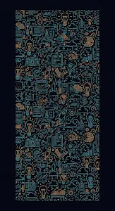 Seamless Pattern of Tech and Idea Doodles in Teal and Gold on a Dark Background
