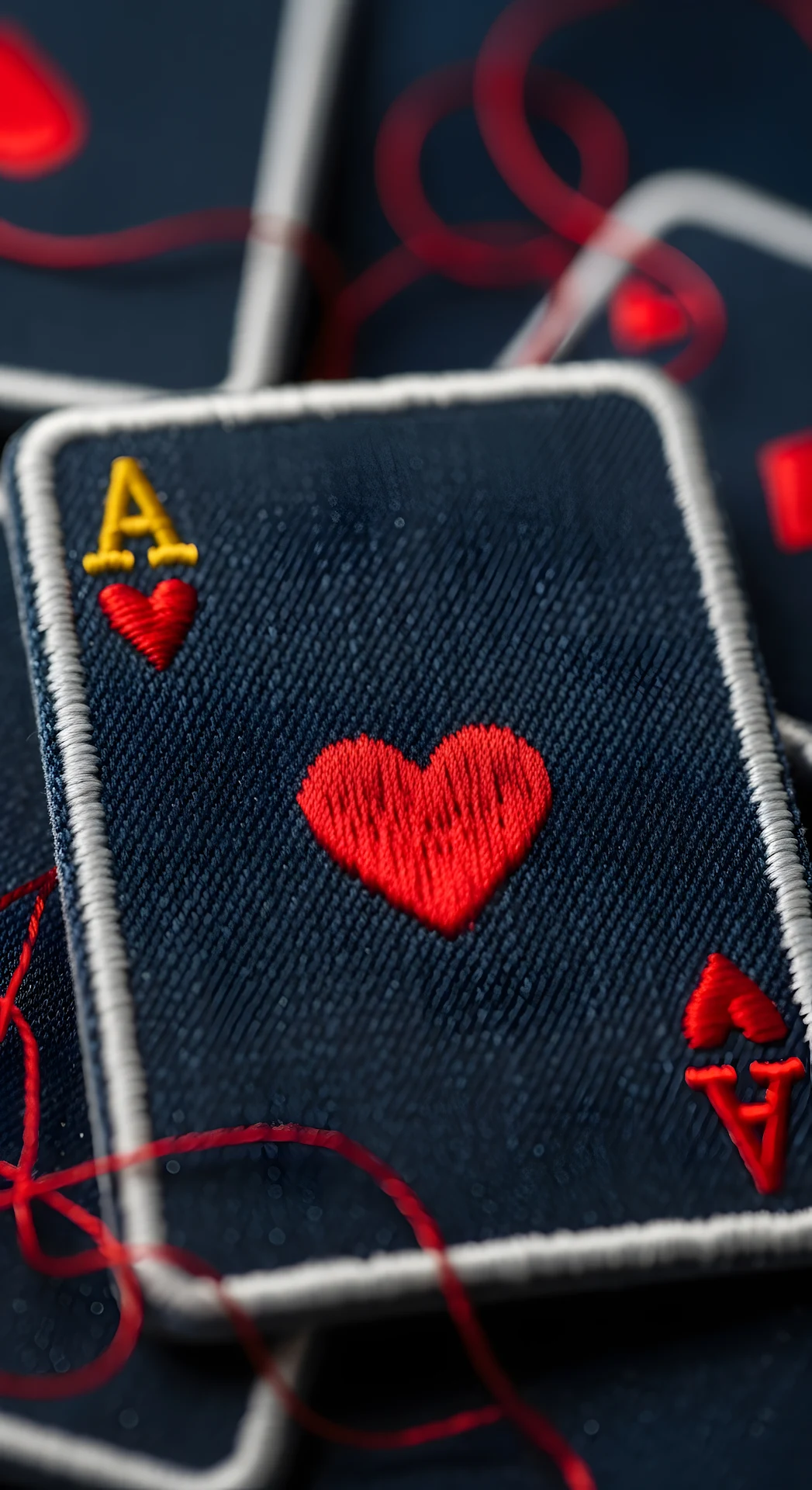 Ace of Hearts Embroidered Denim Patch Macro Photography - Free 4K mobile Wallpaper