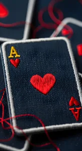Ace of Hearts Embroidered Denim Patch Macro Photography