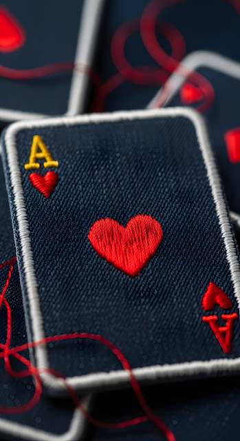 Ace of Hearts Embroidered Denim Patch Macro Photography - Free mobile Wallpaper