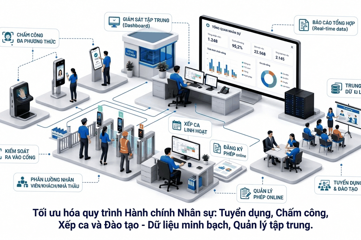 Dashboard kiểm soát ra vào cổng - phân luồng Nhân viên, Khách, Nhà thầu