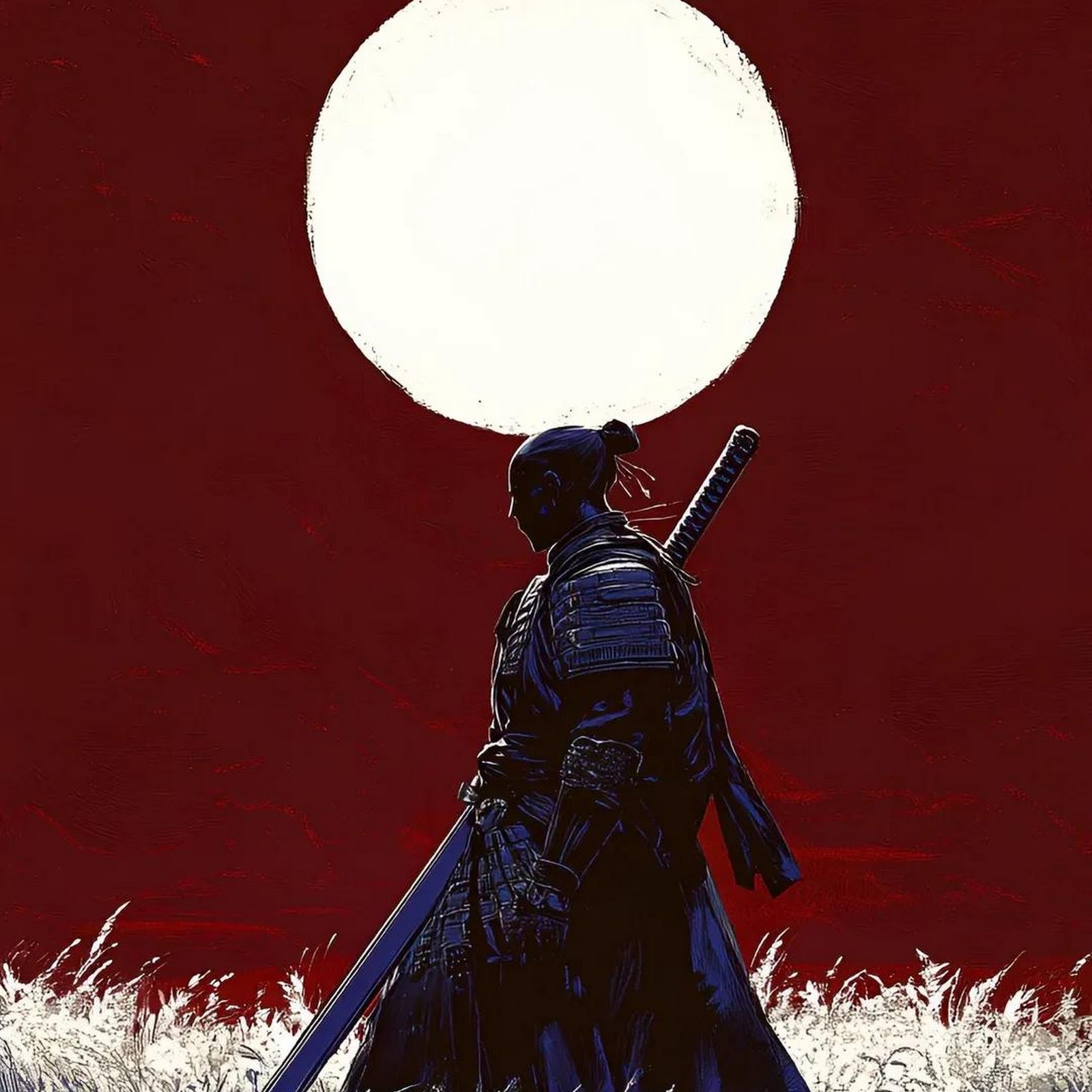 Download Samurai, Warrior, Moon, Japanese Art Full HD iPhone