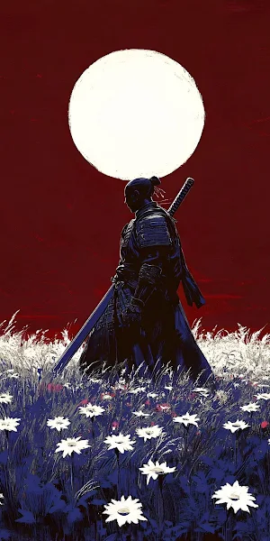 Samurai, Warrior, Moon, Japanese Art Full HD iPhone Wallpaper Background