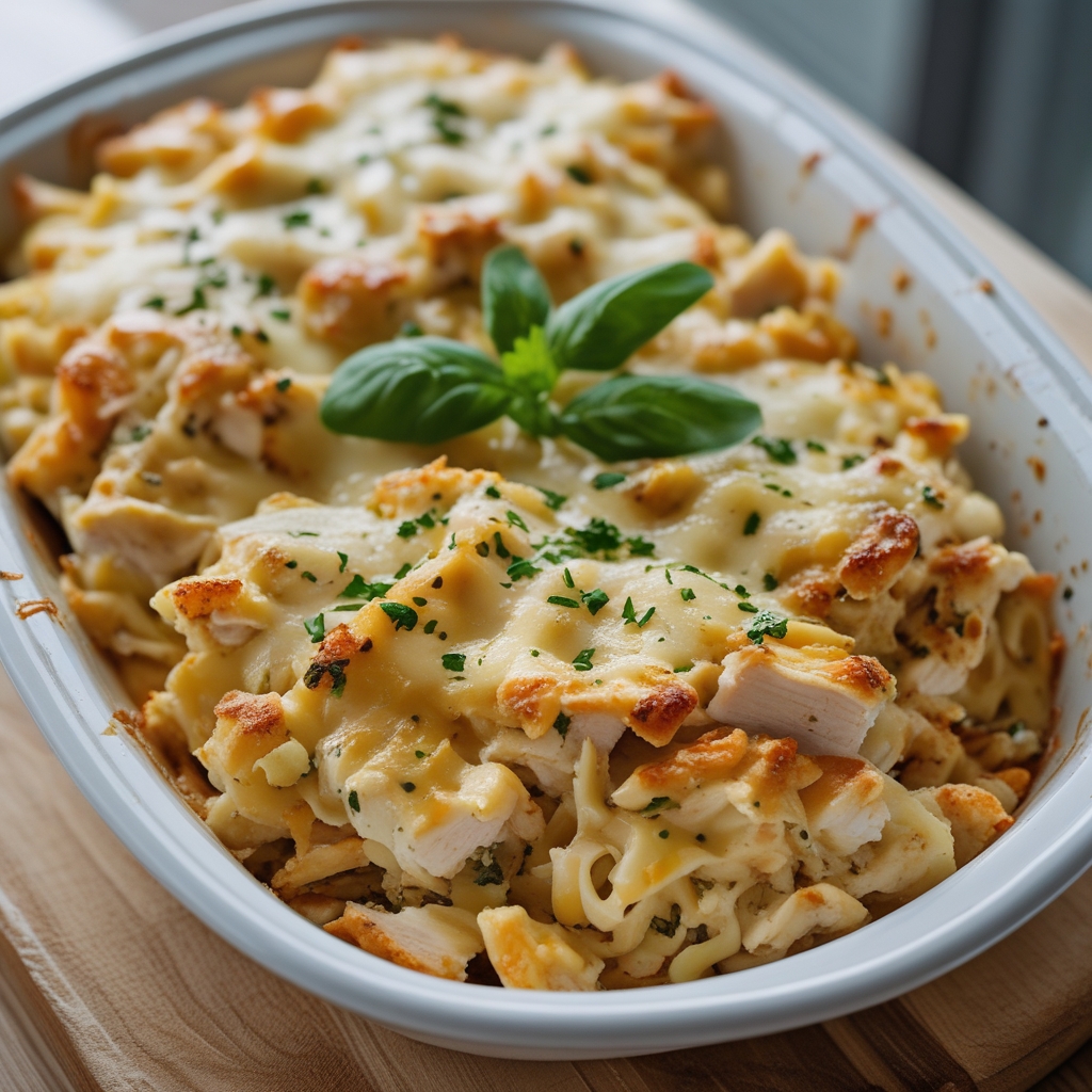 High-Protein Chicken Alfredo Bake for Easy Low-Carb Meal Prep with Cheesy Comfort
