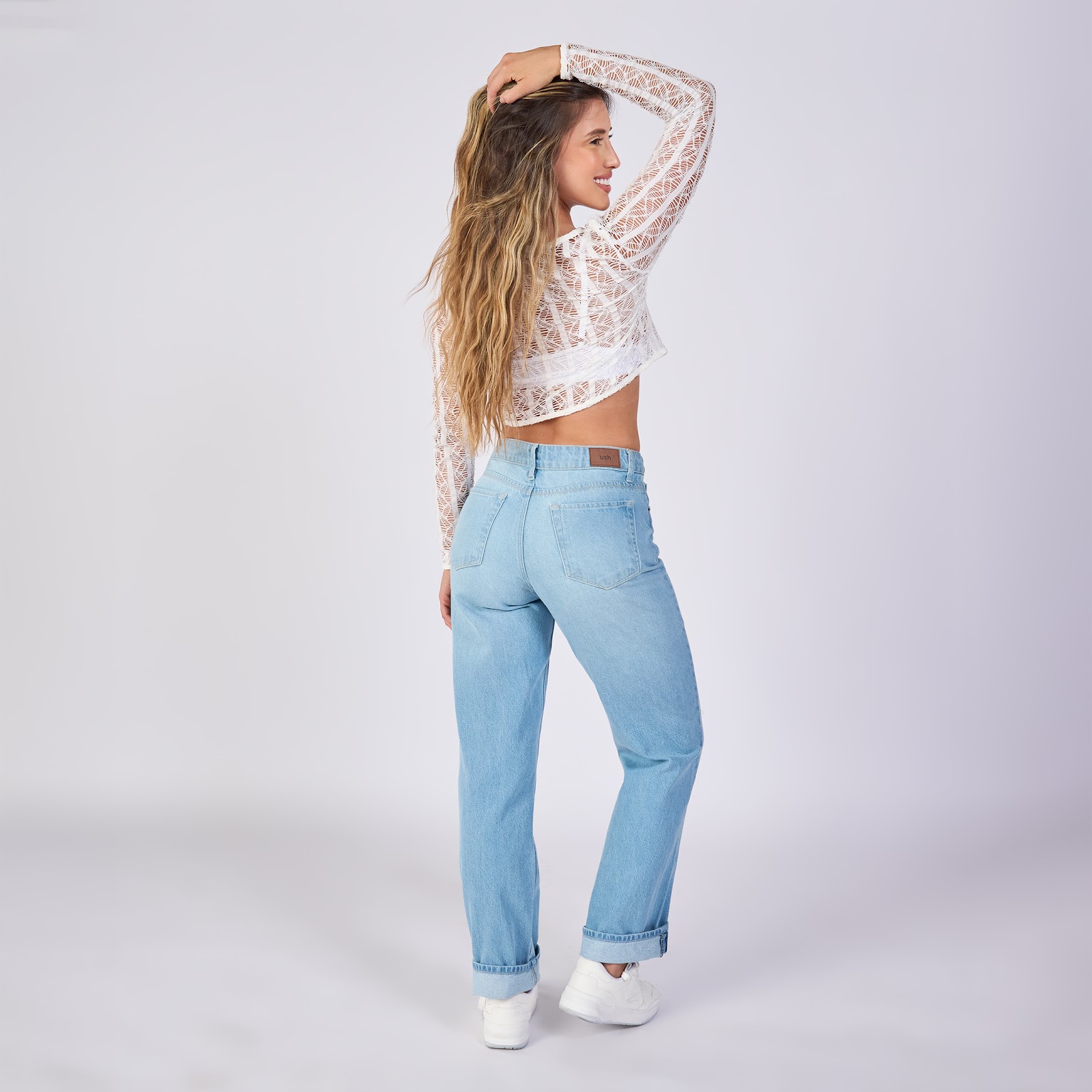 Jean straight rígido tiro medio 100% algodón, color baby blue - Vista 5