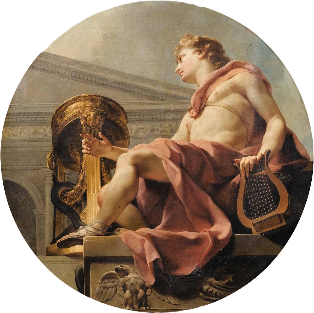 Apollo Seated Holding A Lyre In Front Of An Athenienne And A Snake
