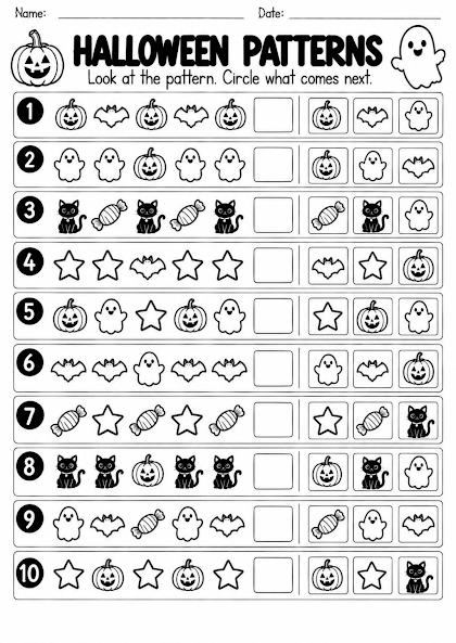 Halloween Pattern Completion Worksheet