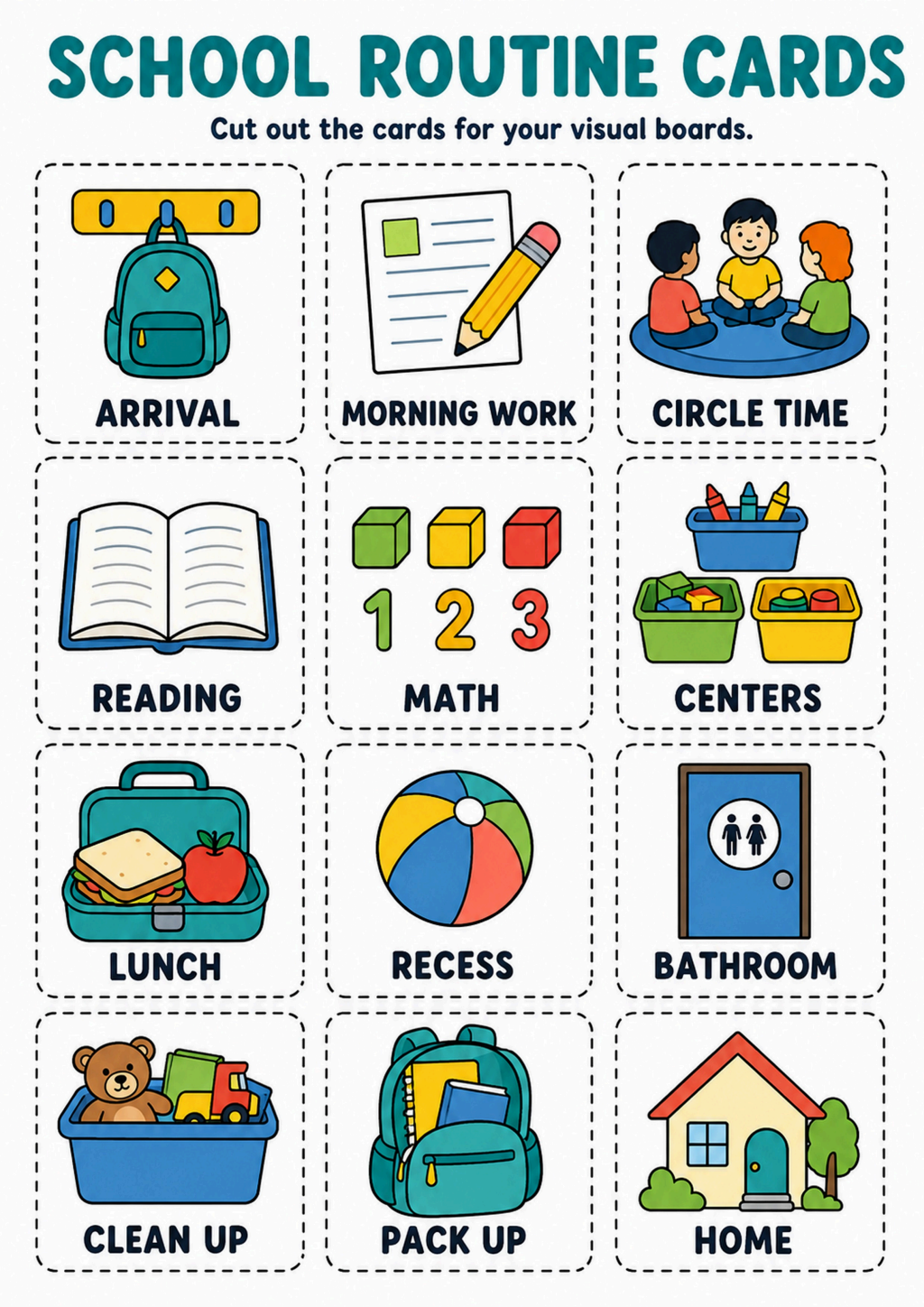 Printable School Routine Cards Worksheet