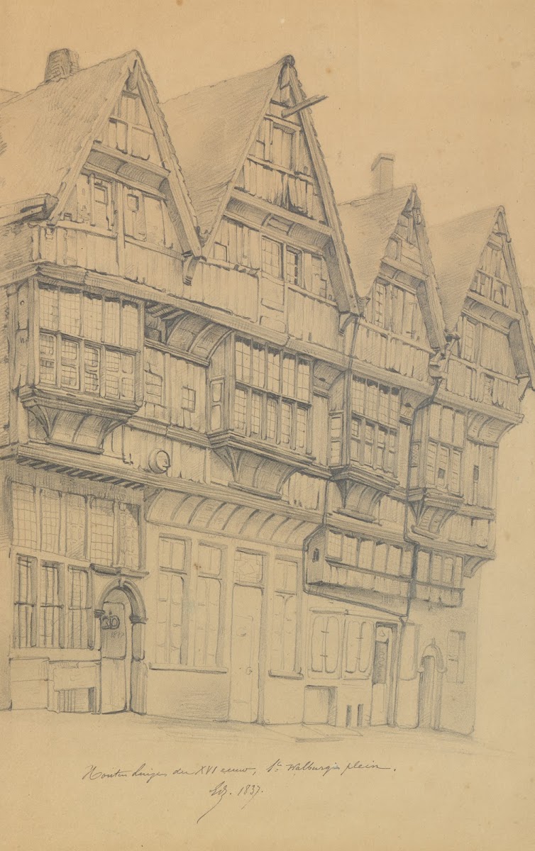 Houten huizen der XVI eeuw Sint Walburgisplein 1837
