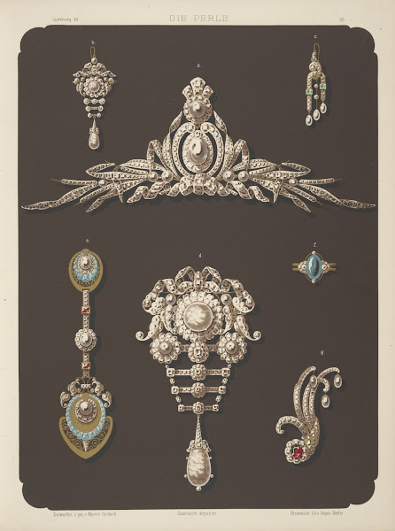 Seven Designs For Jewelry Including Large Pearl And Diamond Brooch 1872   1873