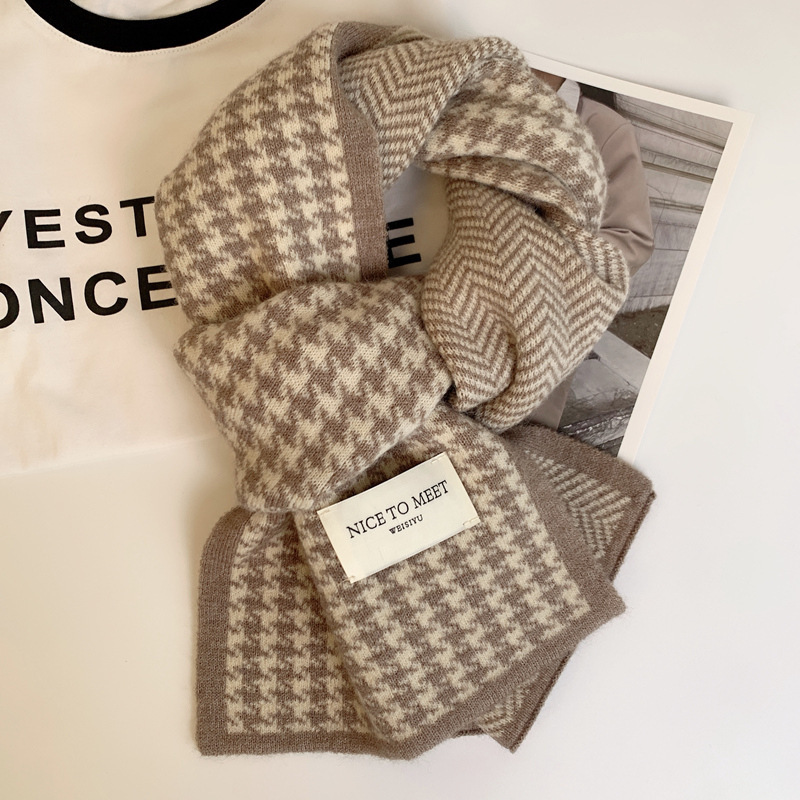 Checked Knit Scarf, warming, for men and women