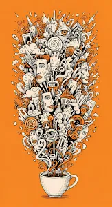 Surreal Doodle Art Emerging from Coffee Cup Steam