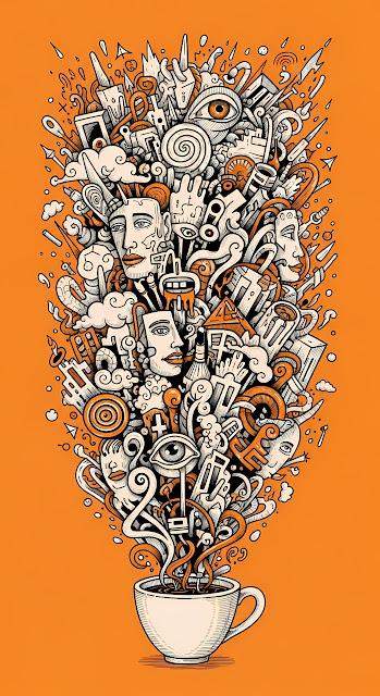 Surreal Doodle Art Emerging from Coffee Cup Steam - Free mobile Wallpaper