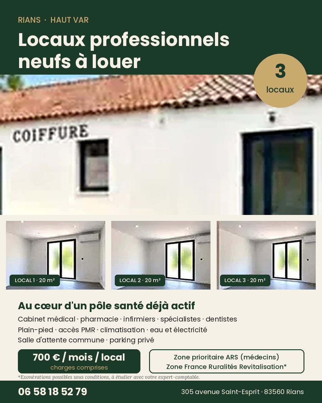 3 locaux professionnels à louer à Rians pour la santé et le bien-être