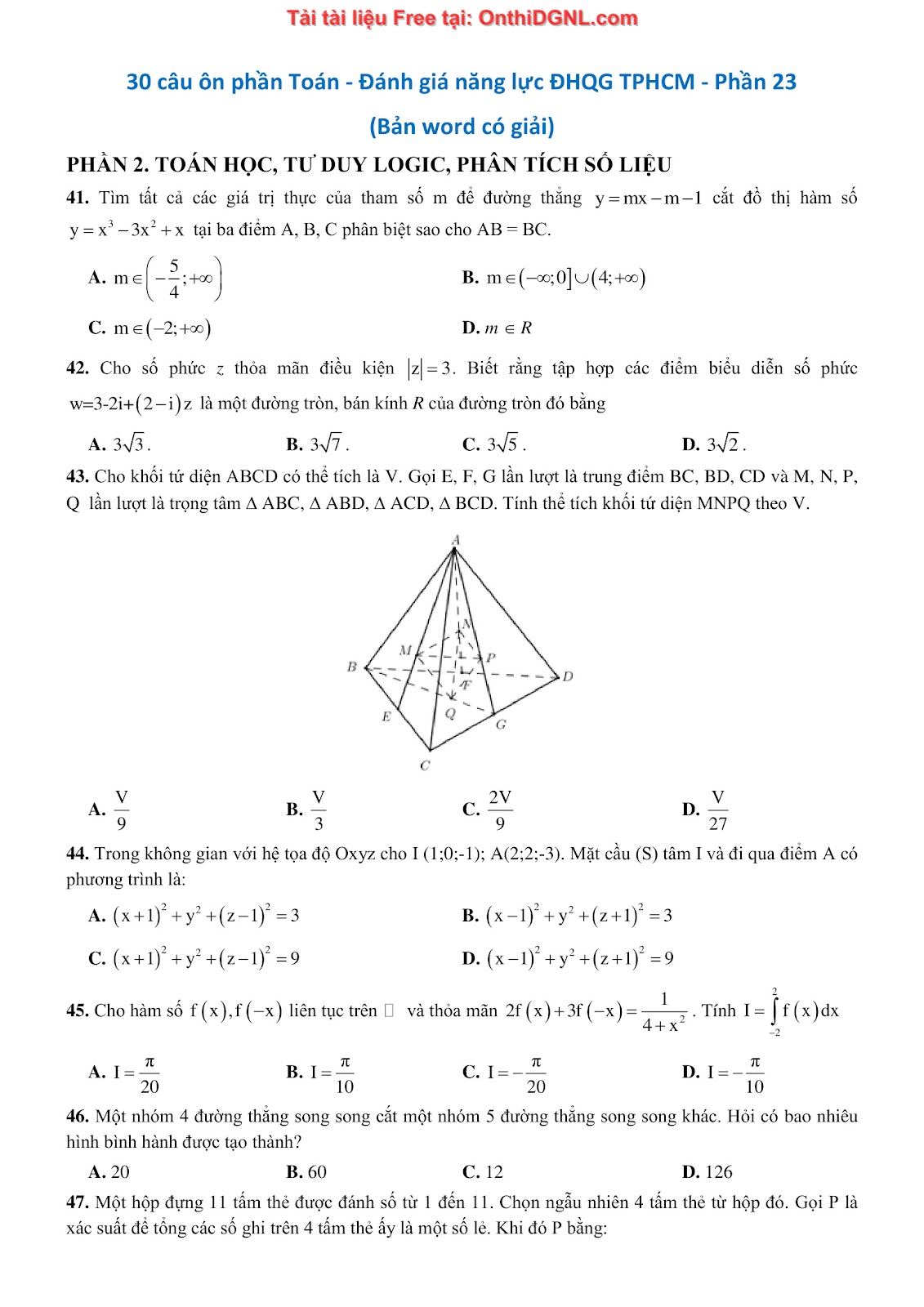 900 bài tập môn Toán - Ôn thi ĐGNL ĐHQG TP HCM Phần 23
