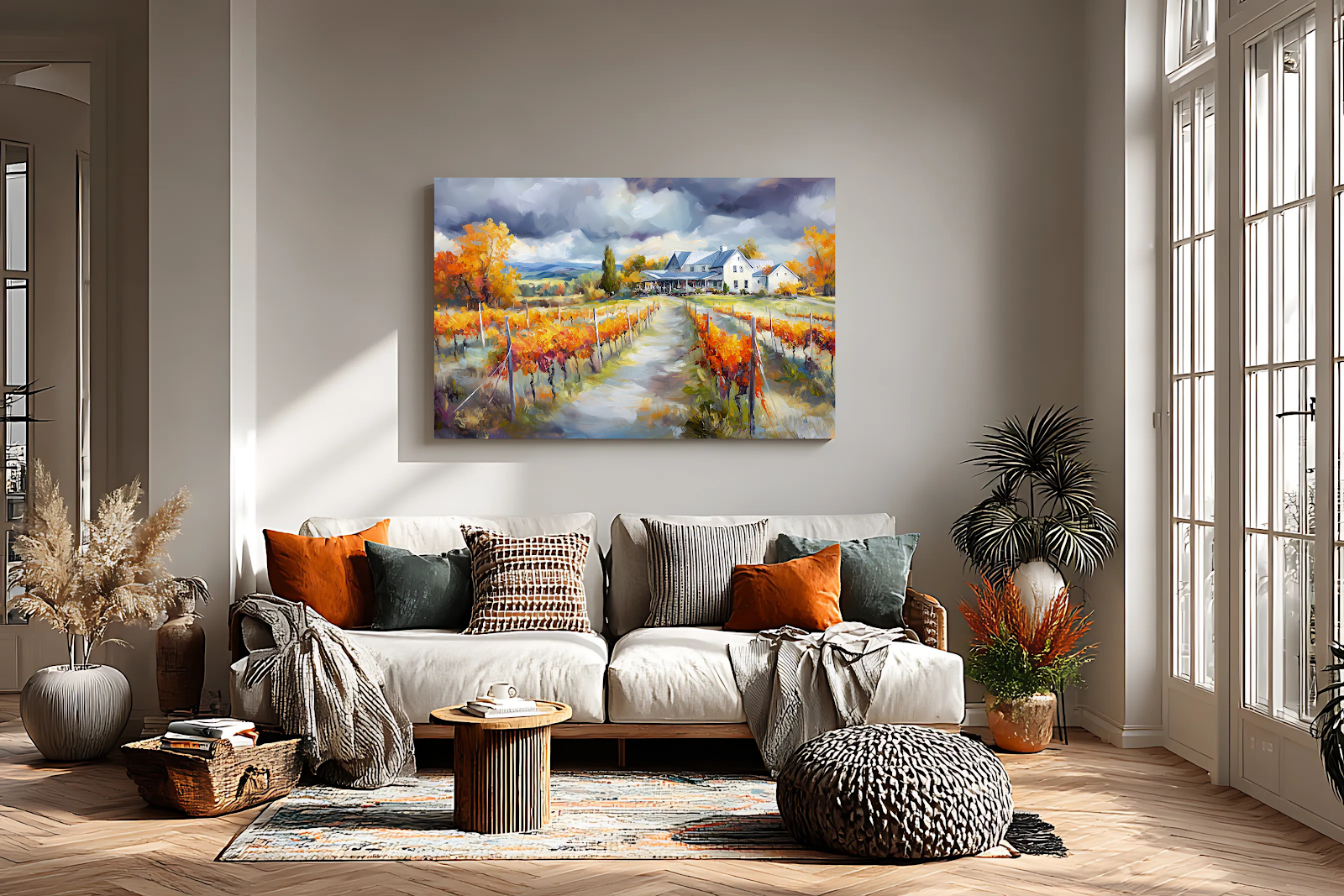Example of artwork hung above a sofa