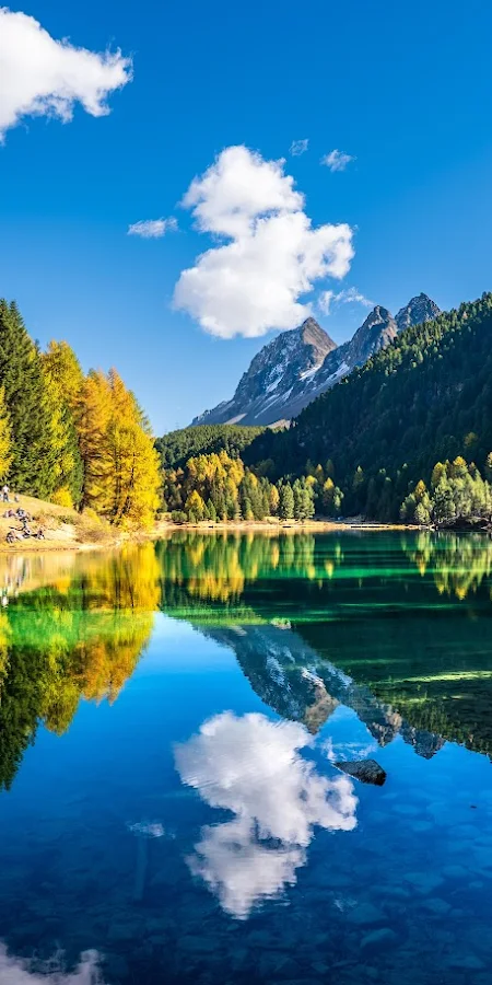 Alpine Lake Autumn Reflection 5K Phone Wallpaper