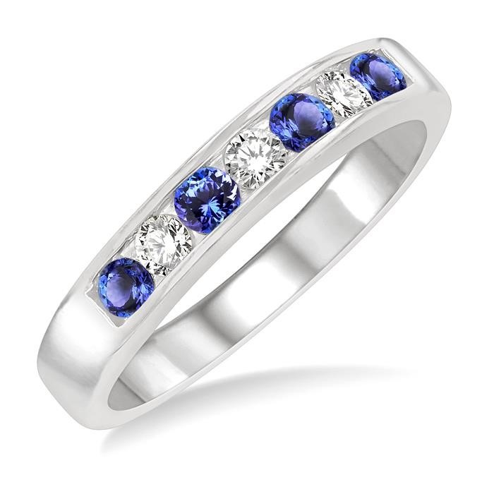 Channel Set Alternate Gemstone & Diamond Wedding Band