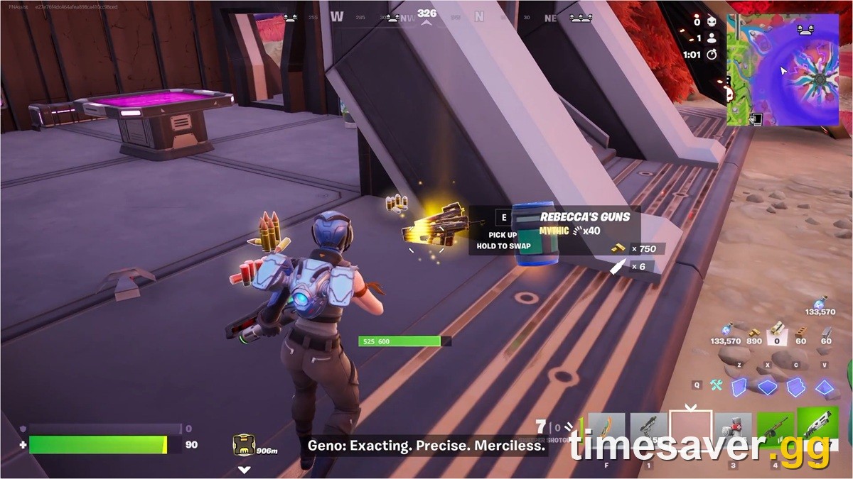 Rebecca's Guns, the new dual-wield Mythic weapon, being picked up in a Fortnite match