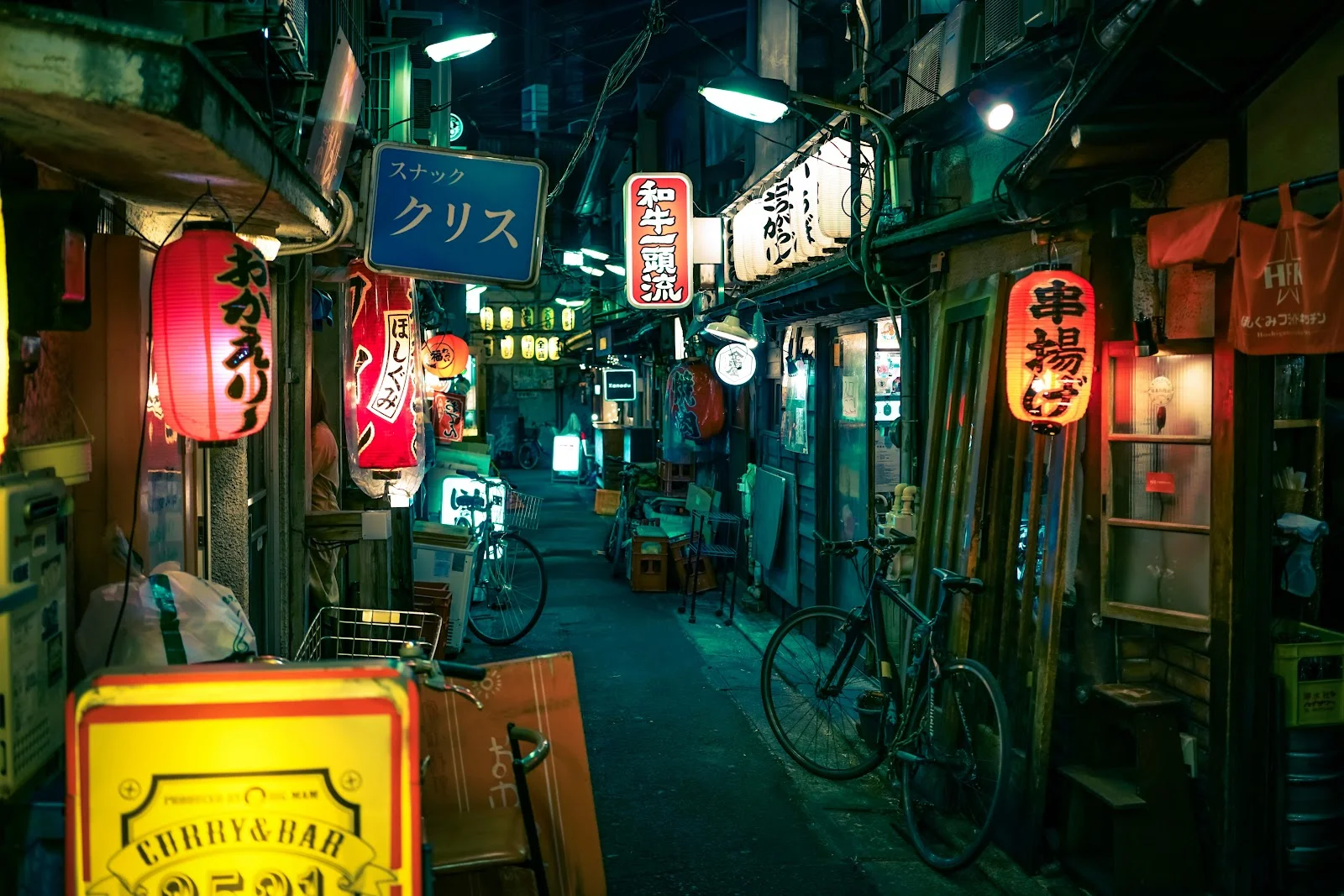 Japanese Alleyway With Glowing Lanterns - Street Photography 8K Wallpaper (7952x5304)