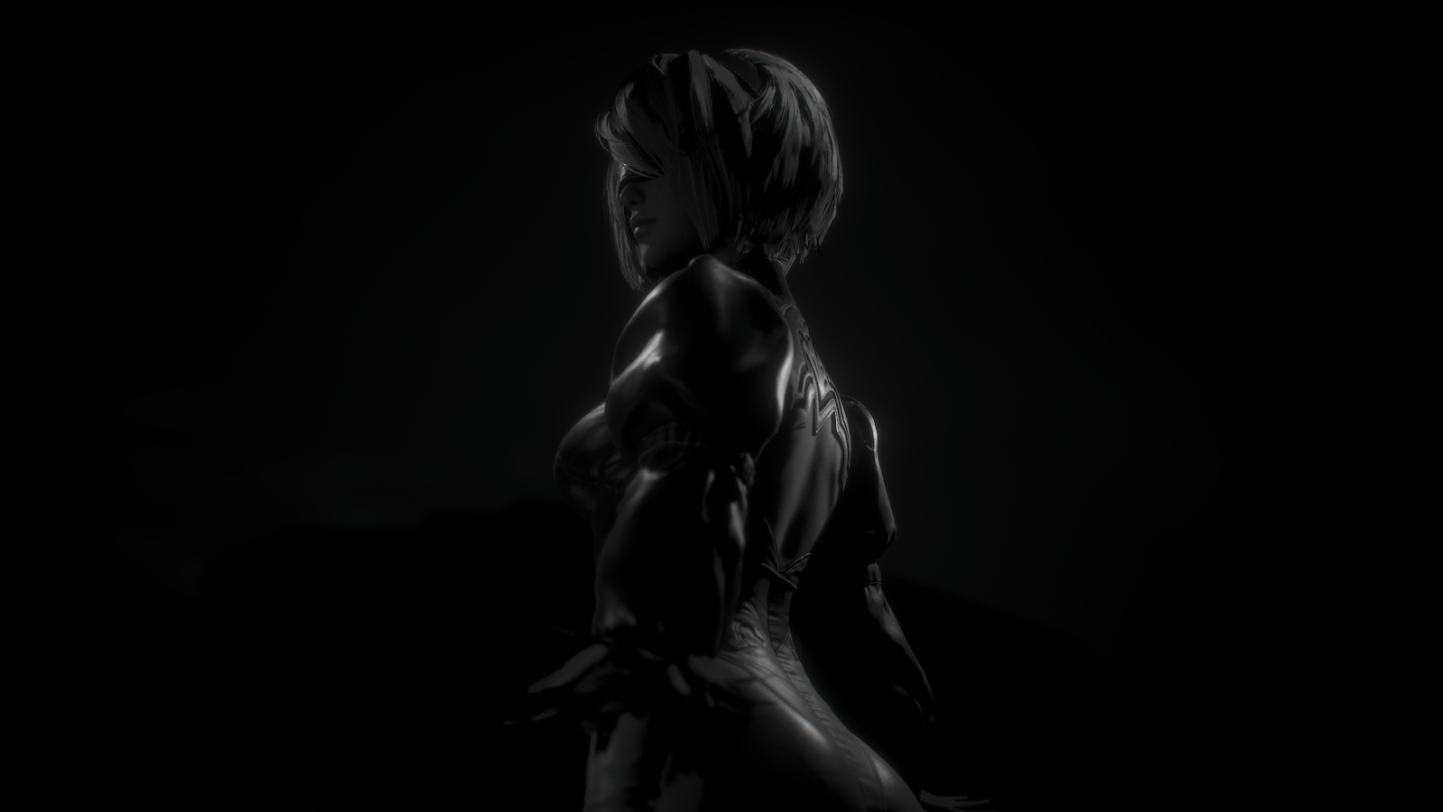 2B From NieR Automata - Monochrome Digital Art 4K Wallpaper (3840x2160)