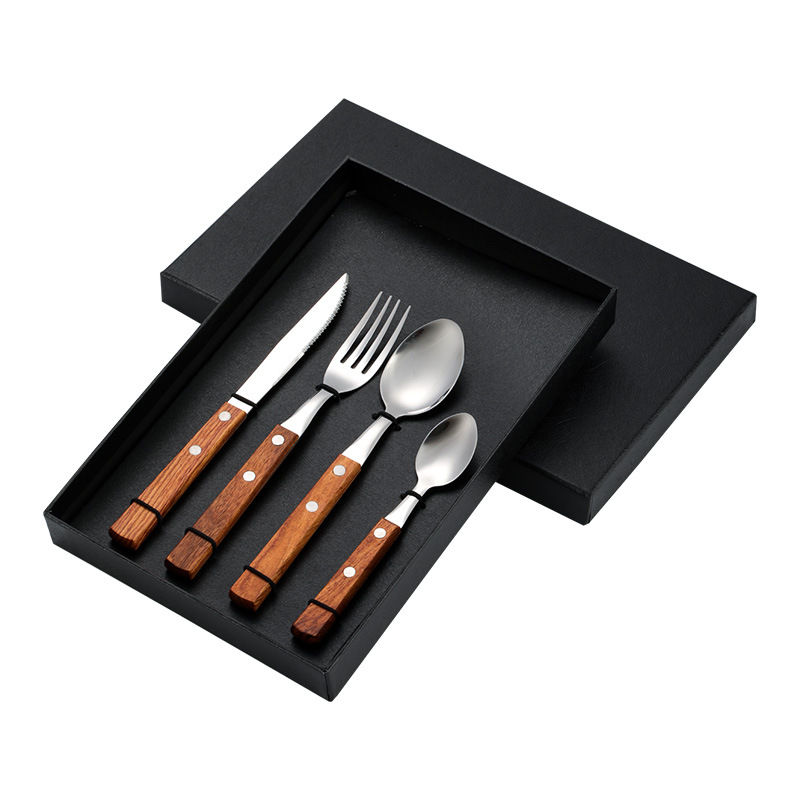 Besteckset 12-teilig, Edelstahl mit Holzgriff
