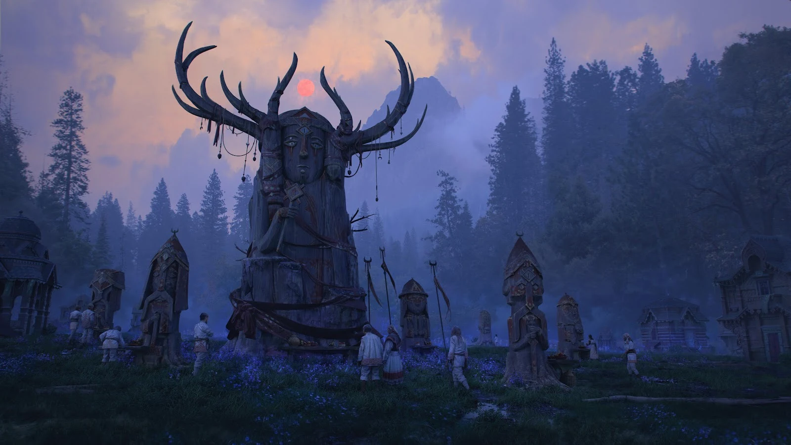 Ancient Slavic Pagan Ritual Site - Fantasy Digital Art 5K Wallpaper (7680x4318)