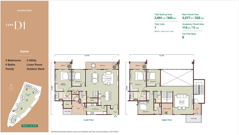 Zenia Damansara Condovilla - Type D1 (Corner) floor plan — 1932 sq ft, 5 bedrooms