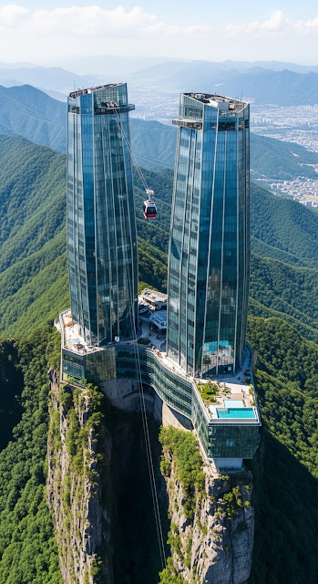 Futuristic Skyscrapers Built on High Mountain Peaks - Free mobile Wallpaper
