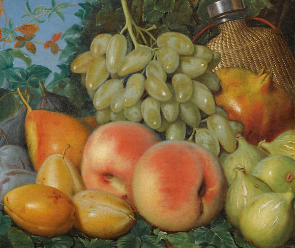 A Still Life With Figs Plums A Pear White Grapes And A Flask circa 1800