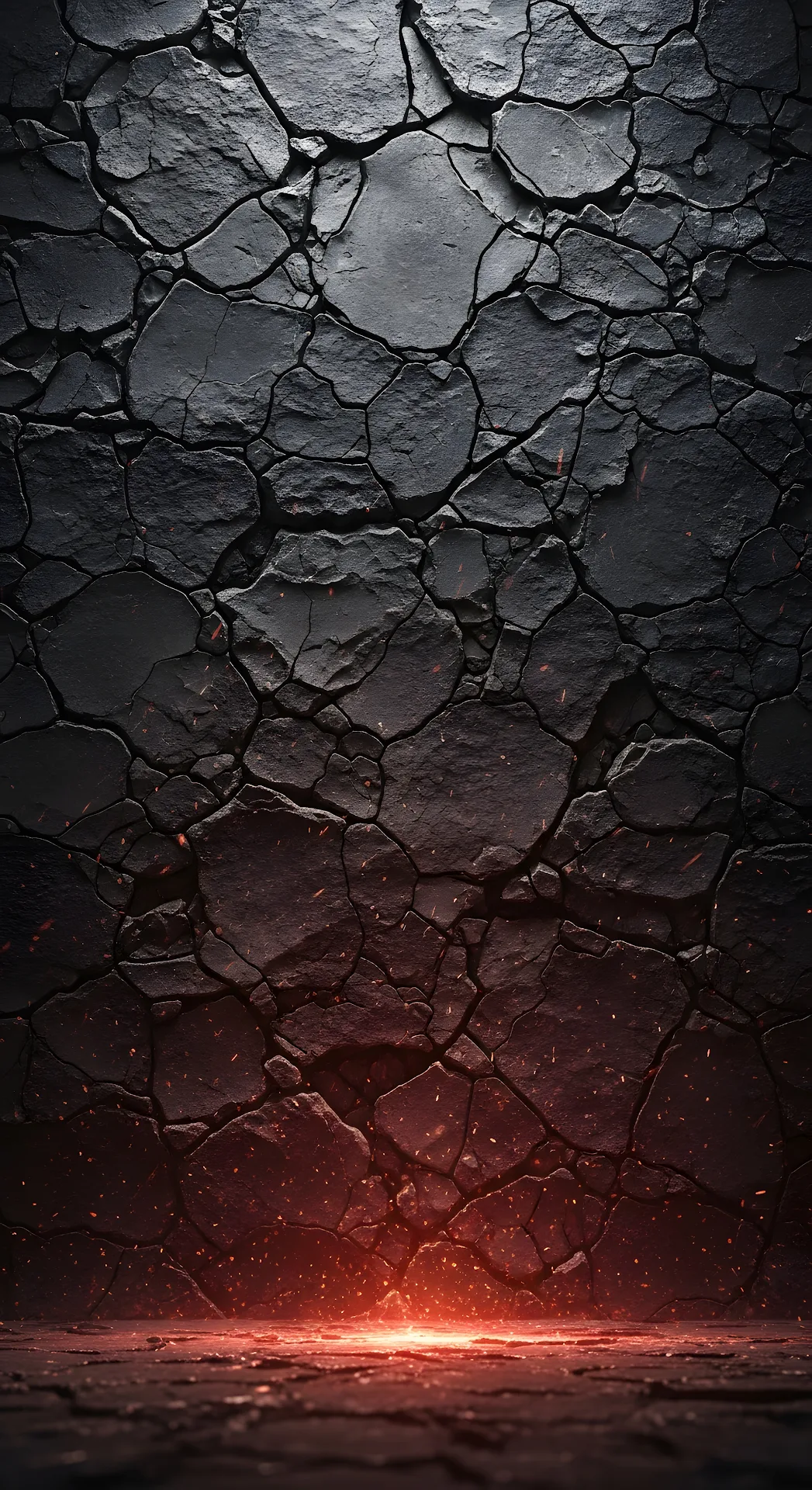 Deep Black and Red Cracked Rock Grunge High Contrast Texture Background - Free 4K mobile Wallpaper